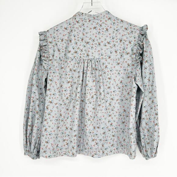 Something Navy Floral Ruffle Button Down Blouse XS Blue - Picture 3 of 8